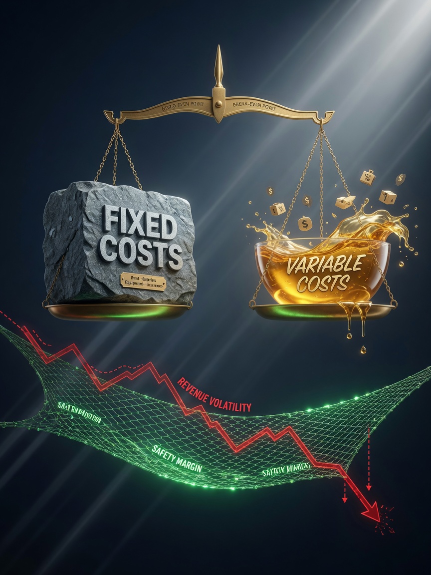 Comparison of break-even points under different cost structures — the higher the fixed costs, the narrower the safety margin
